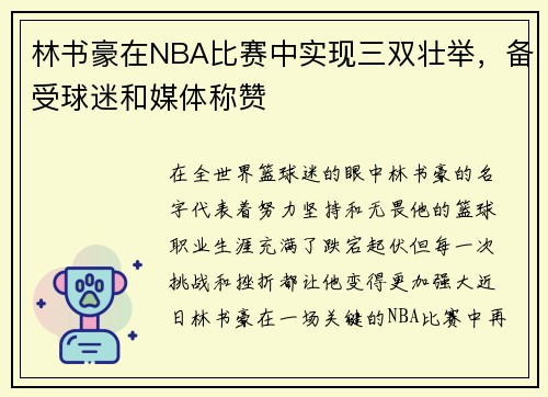 林书豪在NBA比赛中实现三双壮举，备受球迷和媒体称赞