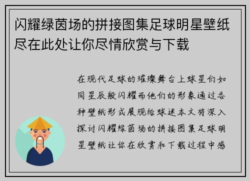 闪耀绿茵场的拼接图集足球明星壁纸尽在此处让你尽情欣赏与下载